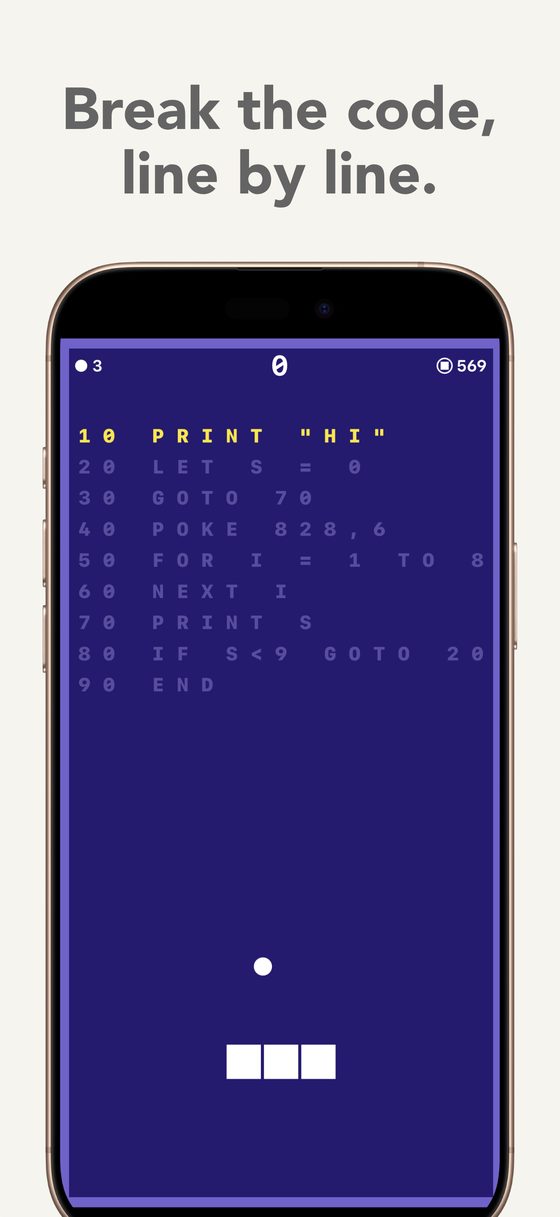 GOTO board: a BASIC program listing as the brick wall